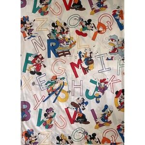 Vintage Twin Size Flat Sheet Mickey Disney Characters Letters